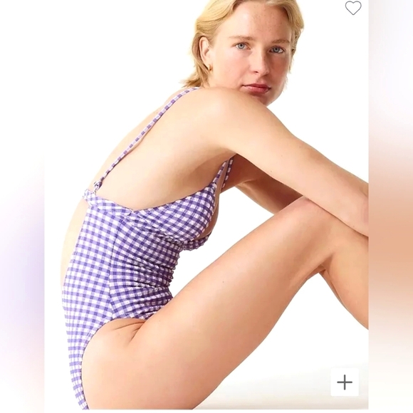 J. Crew Plunge One-Piece Swimsuit – Royal Violet Gingham – Size 22 – New - Picture 3 of 8